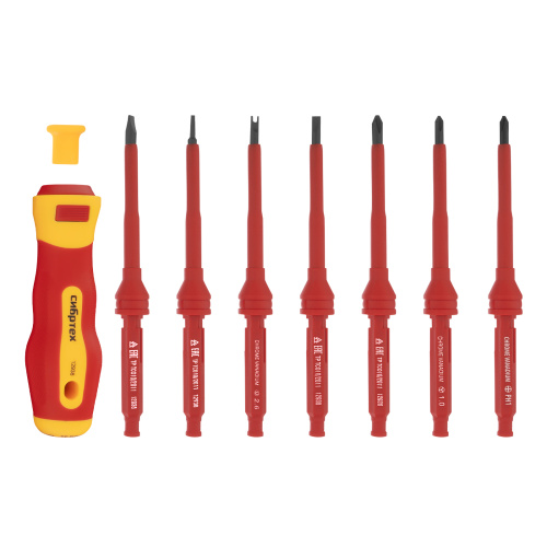 Отвертка со сменными жалами, диэлектрическая до 1000 В, 9 предметов, CrV Сибртех по ценам производителя в Екатеринбурге с доставкой по всей России