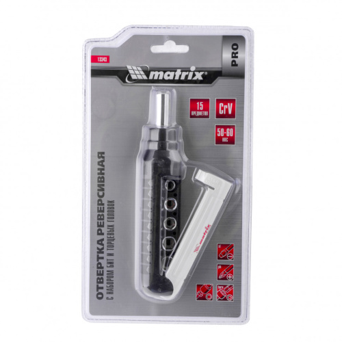 Отвертка реверсивная с набором бит и торцевых головок, 15 шт, CrV Matrix Pro по ценам производителя в Екатеринбурге с доставкой по всей России