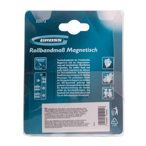 Рулетка Magnetisch 5 м х 25 мм,обрезиненный корпус,автоматическая фиксация,Нейлоновое покрытиеытие,зацеп с магнитом Gross по ценам производителя в Екатеринбурге с доставкой по всей России