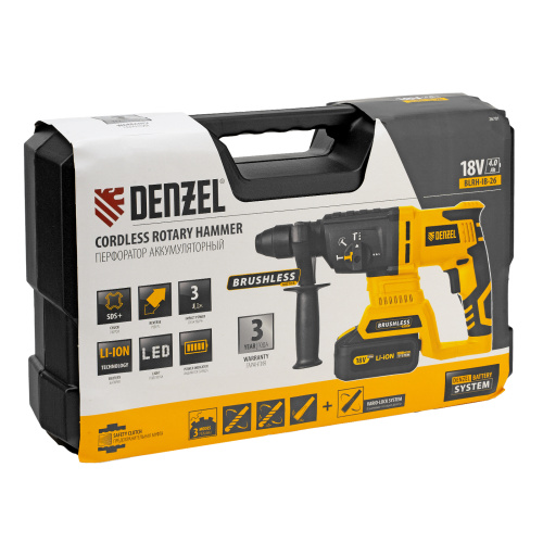 Перфоратор аккумуляторный BLRH-IB-26 Li-Ion, 18 В Denzel по ценам производителя в Екатеринбурге с доставкой по всей России