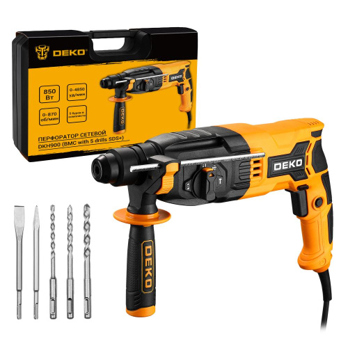 Перфоратор сетевой DEKO DKH900 в кейсе с набором из 5 буров SDS+, 850Вт по ценам производителя в Екатеринбурге с доставкой по всей России