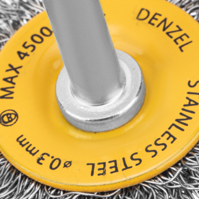 Щетка для дрели, 50 мм, Плоская, со шпилькой, нержавеющая витая проволока Denzel по ценам производителя в Екатеринбурге с доставкой по всей России