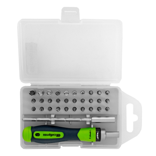 Отвертка реверсивная для точных работ с набором бит и торцевых головок, 32 предмета, CrV Сибртех по ценам производителя в Екатеринбурге с доставкой по всей России