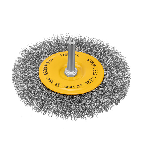 Щетка для дрели 100 мм, Плоская, со шпилькой, нержавеющая витая проволока Denzel по ценам производителя в Екатеринбурге с доставкой по всей России