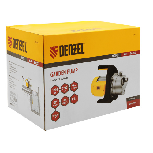 Садовый поверхностный насос GP1200Х, 1200 Вт, 3700 л/ч, подъем 46 м, нержавейка Denzel по ценам производителя в Екатеринбурге с доставкой по всей России