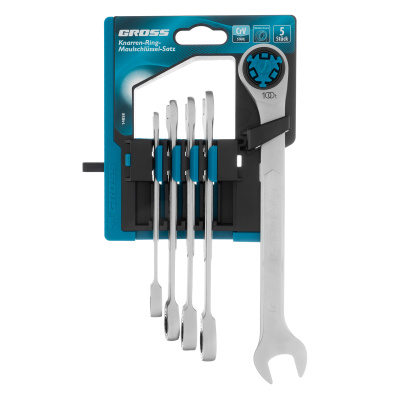 Набор ключей комбинированных трещоточных, количество зубьев 100, СRV, 5 шт, 8- 17 мм Gross по ценам производителя в Екатеринбурге с доставкой по всей России