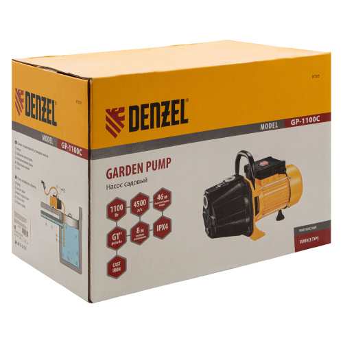 Садовый поверхностный насос GP1100C, 1100 Вт, 4500 л/ч, подъем 46 м, чугун Denzel по ценам производителя в Екатеринбурге с доставкой по всей России