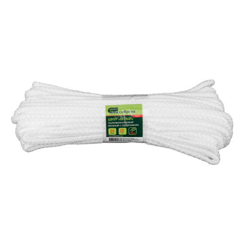 Шнур вязаный полипропиленовый с серд. белый, 6 мм, L 20 м, Сибртех по ценам производителя в Екатеринбурге с доставкой по всей России