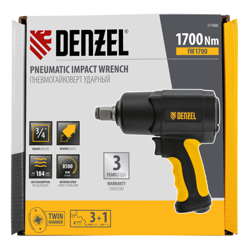 Ударный пневмогайковерт IW1700, 3/4", 8500 об/мин, 1700 Нм Denzel по ценам производителя в Екатеринбурге с доставкой по всей России
