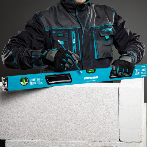 Уровень алюминиевый, 800 мм, усиленный с ударопрочными заглушками, рукоятки, 3 глазка Gross по ценам производителя в Екатеринбурге с доставкой по всей России