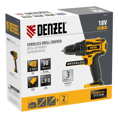 Дрель-шуруповерт аккумуляторная, бесщет. BLDL-18-0 Li-Ion, 18 В Denzel по ценам производителя в Екатеринбурге с доставкой по всей России