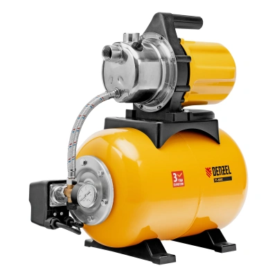 Насосная станция PS800X, 800 Вт, 3200 л/ч, ресивер 24 л, подъем 38 м, нержавейка Denzel