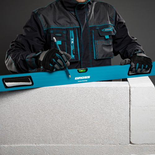 Уровень алюминиевый, 1800 мм, усиленный с ударопрочными заглушками, рукоятки, 3 глазка Gross по ценам производителя в Екатеринбурге с доставкой по всей России