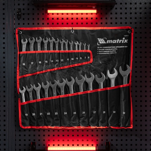 Набор ключей комбинированных, 6-32 мм, 25 шт, CrV, матовый хром Matrix по ценам производителя в Екатеринбурге с доставкой по всей России