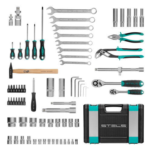 Набор инструментов, 1/2", 1/4", CrV, пластиковый кейс 76 предметов Stels по ценам производителя в Екатеринбурге с доставкой по всей России