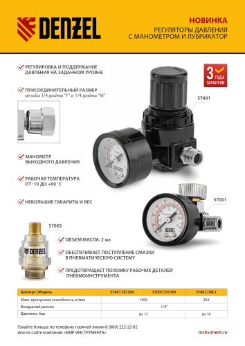 Лубрикатор ML2, 10 бар, 1/4" Denzel по ценам производителя в Екатеринбурге с доставкой по всей России