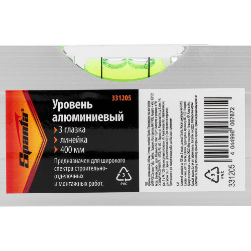 Уровень алюминиевый, 400 мм, 3 глазка, линейка Sparta по ценам производителя в Екатеринбурге с доставкой по всей России