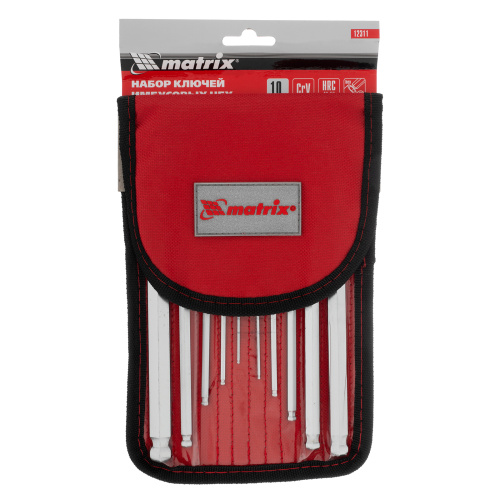 Набор ключей имбусовых HEX, 1.5-12 мм, CrV, 10 шт, удлиненных, шарообразный наконечник, с сатинированным покрытием, чехол Matrix по ценам производителя в Екатеринбурге с доставкой по всей России