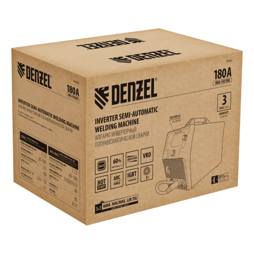 Аппарат инвертор. полуавтомат. cварки IMIG-185SDR, 180 А, ПВ 60%, катушка 5 кг Denzel по ценам производителя в Екатеринбурге с доставкой по всей России