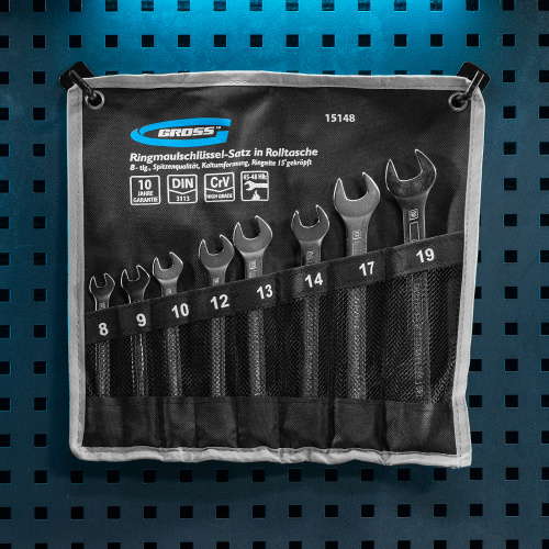 Набор ключей комбинированных 8-19 мм, 8 шт, CrV, холодный штамп Gross по ценам производителя в Екатеринбурге с доставкой по всей России