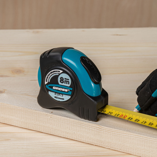 Рулетка "Schlagfest",8 м x 25 мм,магнитный обрезиненный зацеп,двусторонняя шкала,Нейлоновое покрытие,автоматическая фиксация Gross по ценам производителя в Екатеринбурге с доставкой по всей России