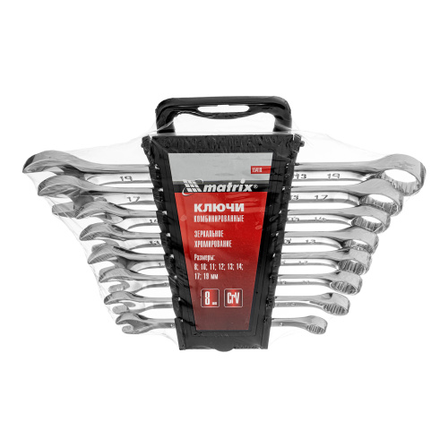 Набор ключей комбинированных, 8-19 мм, 8 шт, CrV, полированный хром Matrix по ценам производителя в Екатеринбурге с доставкой по всей России