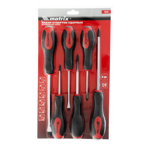 Набор ударных отверток 6 шт, PH1 х 75, PH2 х 100, PH3 х 150, SL5 х 75, SL6 х 100, SL8 х 150, CrV Matrix по ценам производителя в Екатеринбурге с доставкой по всей России