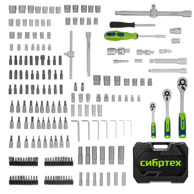 Набор инструментов, 1/2", 3/8", 1/4", пластиковый кейс 215 предм. Сибртех по ценам производителя в Екатеринбурге с доставкой по всей России