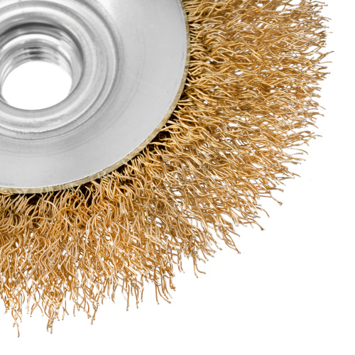 Щетка для УШМ, 100 мм, М14, "тарелка", латунированная витая проволока Matrix по ценам производителя в Екатеринбурге с доставкой по всей России