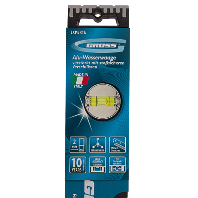 Уровень алюминиевый, 400 мм, усиленный с ударопрочными заглушками, 3 глазка Gross по ценам производителя в Екатеринбурге с доставкой по всей России