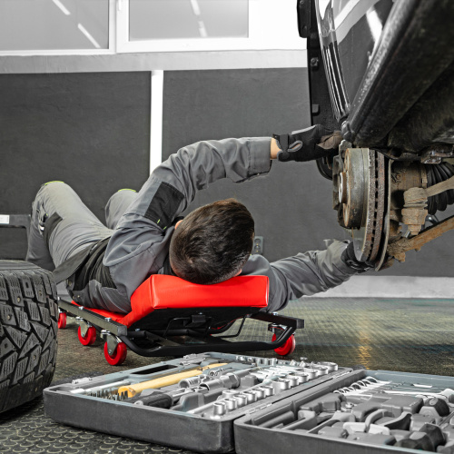 Лежак ремонтный на шести колесах, 1030 х 440 х 120 мм, поднимающийся подголовник Matrix по ценам производителя в Екатеринбурге с доставкой по всей России