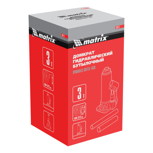 Домкрат гидравлический бутылочный, 3 т, высота подъема 194-372 мм Matrix по ценам производителя в Екатеринбурге с доставкой по всей России