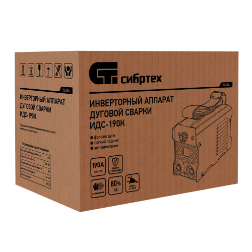 Инверторный аппарат дуговой сварки ИДС-190K, 190 А, ПВ 80%, диаметр электрода 1,6-4 мм Сибртех по ценам производителя в Екатеринбурге с доставкой по всей России