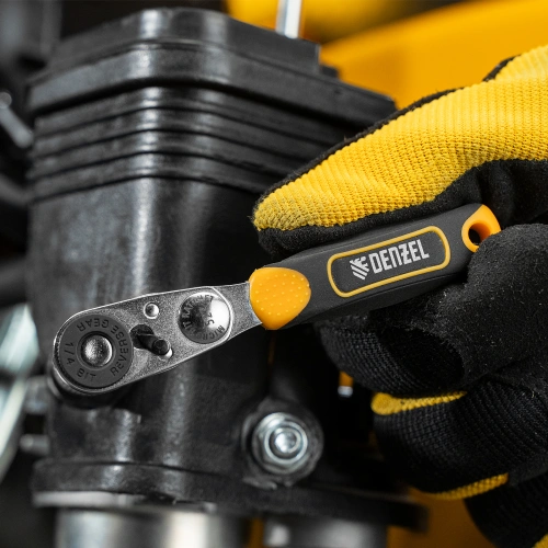 Ключ-трещотка для бит 1/4", 52 зуба, CrMo, адаптер для торцевых головок Denzel по ценам производителя в Екатеринбурге с доставкой по всей России