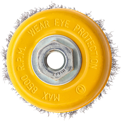 Щетка для УШМ, 100 мм, "Чашка", витая нержавеющая проволока 0.3 мм, М14 Denzel по ценам производителя в Екатеринбурге с доставкой по всей России