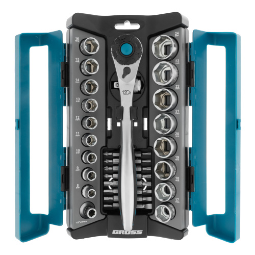Набор торцевых головок, трещотка 120 зубьев, 1/2",3/8”, CrV, 36 предметов Gross по ценам производителя в Екатеринбурге с доставкой по всей России