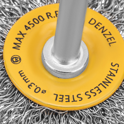 Щетка для дрели, 50 мм, Плоская, со шпилькой, нержавеющая витая проволока Denzel по ценам производителя в Екатеринбурге с доставкой по всей России