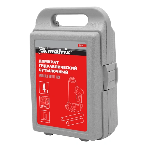 Домкрат гидравлический бутылочный, 4 т, высота подъема 194-372 мм, в пластиковый кейсе Matrix по ценам производителя в Екатеринбурге с доставкой по всей России