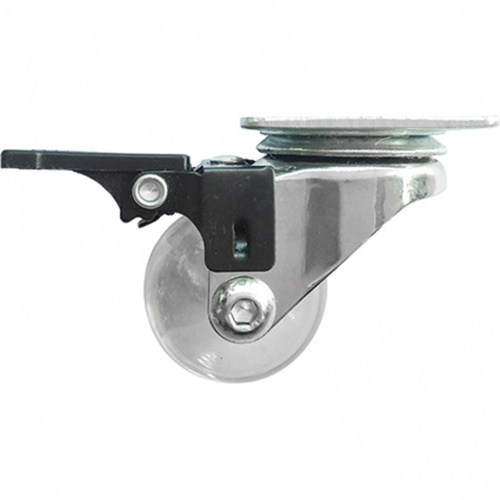 Колесо ПУ прозрачное поворотное с тормозом d-35 мм, крепление платформенное Сибртех по ценам производителя в Екатеринбурге с доставкой по всей России