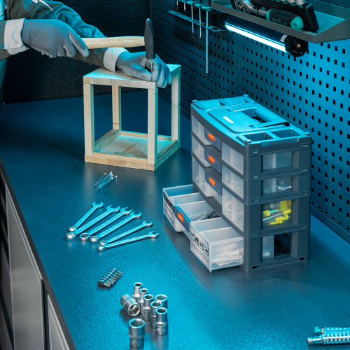 Органайзер для хранения с выдвижными лотками 310х150х260мм, 4 секции, пластик Stels по ценам производителя в Екатеринбурге с доставкой по всей России