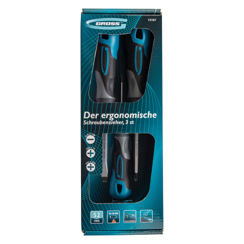 Набор отверток комбинированный 3 шт, S2, трехкомпонентная рукоятка Gross по ценам производителя в Екатеринбурге с доставкой по всей России