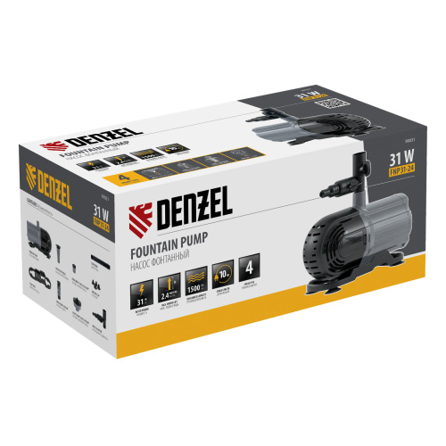 Насос фонтанный FNP31-24, 31 Вт, подъем 2,4 м, 1500 л/ч, колокольчик/2 каскада/гейзер Denzel по ценам производителя в Екатеринбурге с доставкой по всей России