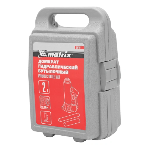 Домкрат гидравлический бутылочный, 2 т, высота подъема 181-345 мм, в пластиковый кейсе Matrix по ценам производителя в Екатеринбурге с доставкой по всей России