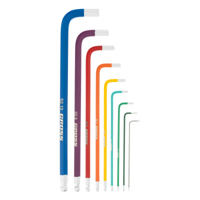 Набор ключей имбусовых HEX, 1.5-10 мм, S2, 9 шт, магнит, экстра-длинные с шаром, хром/краска Gross купить в Москве с доставкой по всей России | ProtosMarket.ru