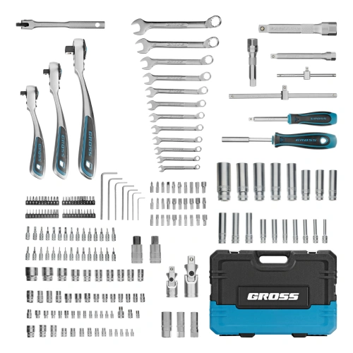 Набор инструментов, 1/2", 3/8", 1/4", CrV, 120 зубьев, 216 предметов Gross по ценам производителя в Екатеринбурге с доставкой по всей России