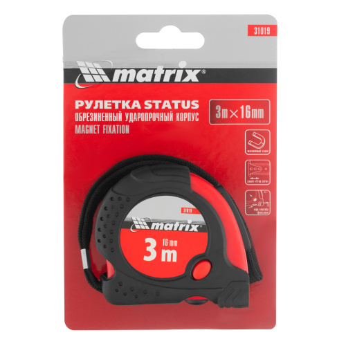 Рулетка Status Magnet fixation,3 м х 16 мм,обрезиненный корпус,зацеп с магнитом Matrix по ценам производителя в Екатеринбурге с доставкой по всей России