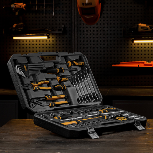 Набор инструментов, 1/2", 1/4", CrV, S2, пластиковый кейс, 64 предмета Denzel по ценам производителя в Екатеринбурге с доставкой по всей России