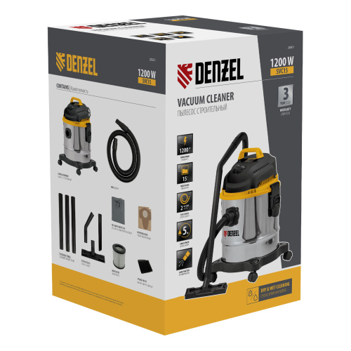 Пылесос строительный SVC15, 1200 Вт, бак 15 л, шланг 2 м Denzel по ценам производителя в Екатеринбурге с доставкой по всей России
