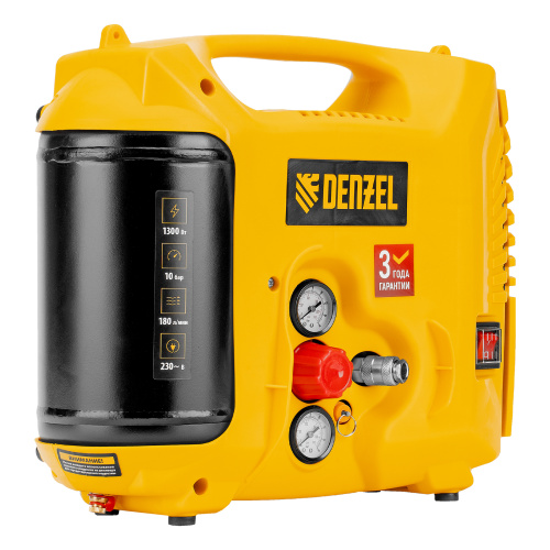 Компрессор воздушный DL1300, 10 бар, 1,3 кВт 180 л/мин 5 л, с набором аксессуаров Denzel по ценам производителя в Екатеринбурге с доставкой по всей России