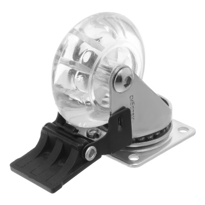 Колесо ПУ прозрачное поворотное с тормозом d-50 мм, крепление платформенное Сибртех по ценам производителя в Екатеринбурге с доставкой по всей России